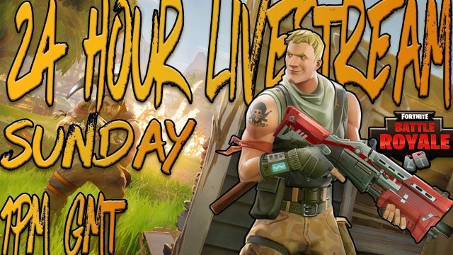 24 hour Fortnite livestream Sunday 21st 1pm GMT oN http://www.twitch.tv/vmancool